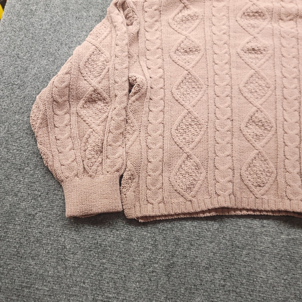 Adyson Parker Mauve Pink Cable Knit Hoodie Sweater XL Cropped Boho Relaxed - Picture 14 of 16